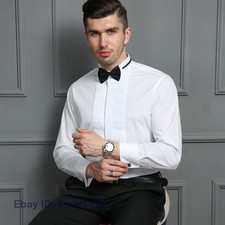 Mens Tuxedo Dress Shirt Wingtip Laydown Collar with Bow-Tie Bow-Tie French New
