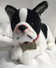 2018 FAO Schwartz PLUSH DOG Black White Boston Terrier Puppy 12" laying down