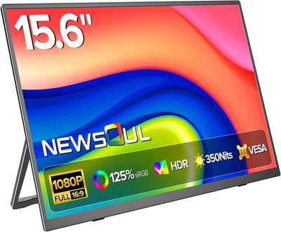 Portable Monitor 15.6 Inch, 125% Srgb Laptop Monitor Built-In 0~180°Adjustment S