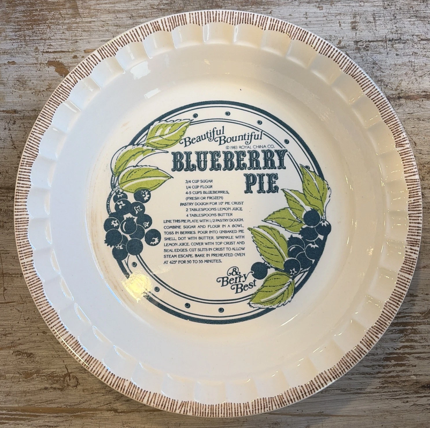 Vintage 1983 Royal China Blueberry Pie Recipe Pie Plate Good Colors 11" Size
Opens in a new window o