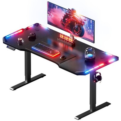 47/55/63 inch Electric Standing Desk with RGB LED Lights, Height Adjustable Desk