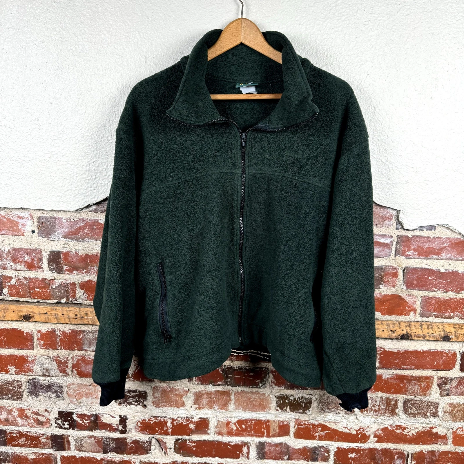 Vintage Cabelas Jacket XL Green Fleece Zip Up Pockets Outdoors Utility USA 90s
