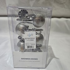 At Home Shower Curtain Hooks Silver Glitter Sparkle Set of 12 NEW In Box