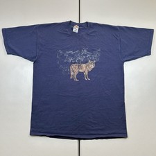 Vintage 90s Wolf Animal Nature Wildlife Graphic Shirt Men's Size XL Blue