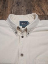 Vintage 70s 80s Woolrich Ecru Chamois Flannel Button Front Shirt Large USA Made