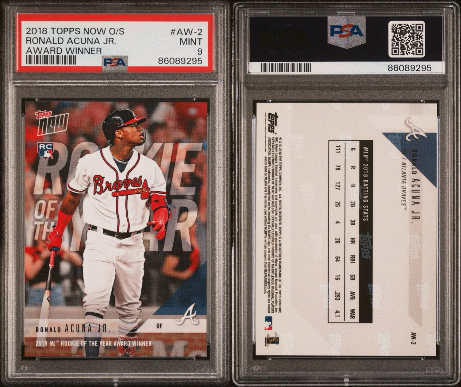 2018 Topps Now Offseason #AW2 Ronald Acuna Jr. Award Winner PSA 9 MINT RC view 3