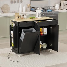 Rolling Kitchen Island with Power Outlet  Drop Leaf, Kitchen Island Cart wit...