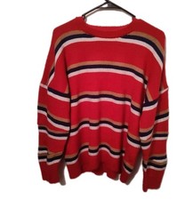 Zara Sweater Men Red Knit Crew Neck Long Sleeve Sweater Shirt Medium