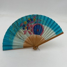 Vintage Japanese Asian Hand Held Paper Fan Delicate Floral Japan Blossom Flowers