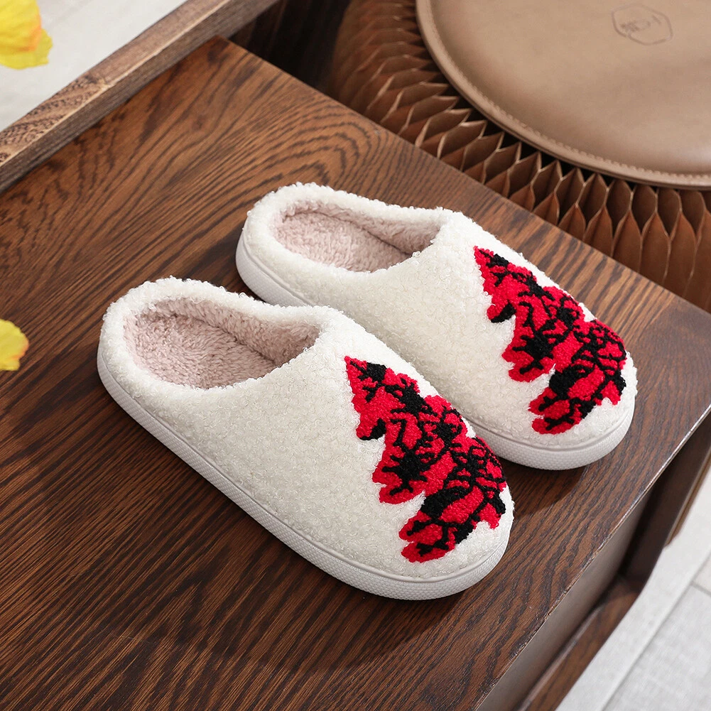 C# Women Men Breathable Bedroom Slippers Non-Slip Christmas Tree Cotton Slippers