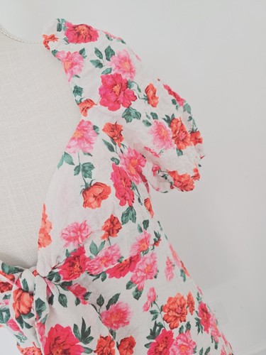 Topshop NWT Floral Rose Red Punk Cotton Ruched Short Mini Tea Dress 8 Medium - Picture 5 of 13