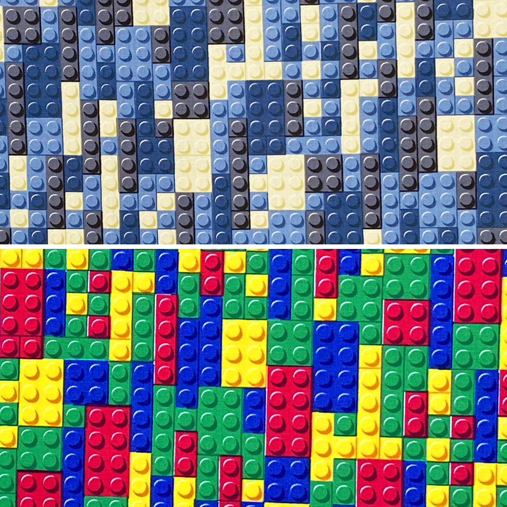100 Cotton Poplin Fabric Lego Bricks Blocks Toys Kids Childrens