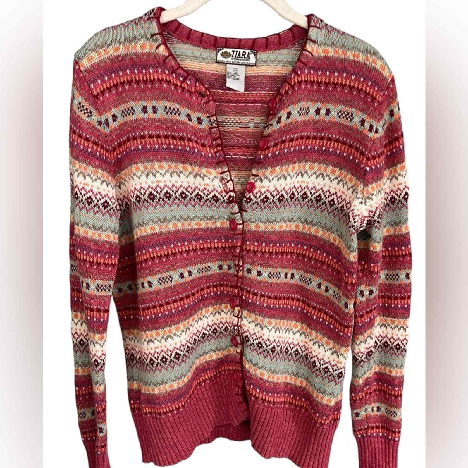 Tiara International Ramie Fair Isle Cardigan Sweater … Gem