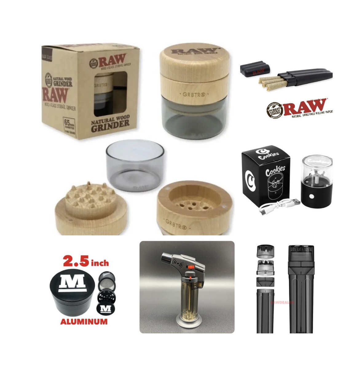 RAW natural wood grinder 65mm BLACK+raw three tree case+loader+