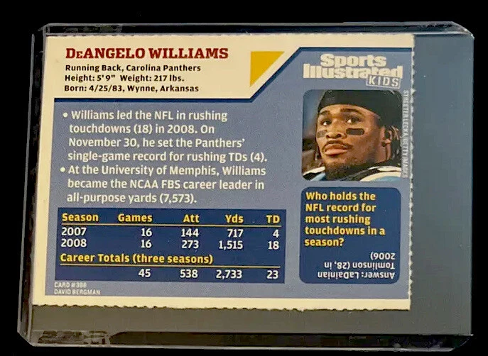 DeAngelo Williams Rare Carolina Panthers 2009 Sports Illustrated for Kids SI NM+ - Image 2 of 2