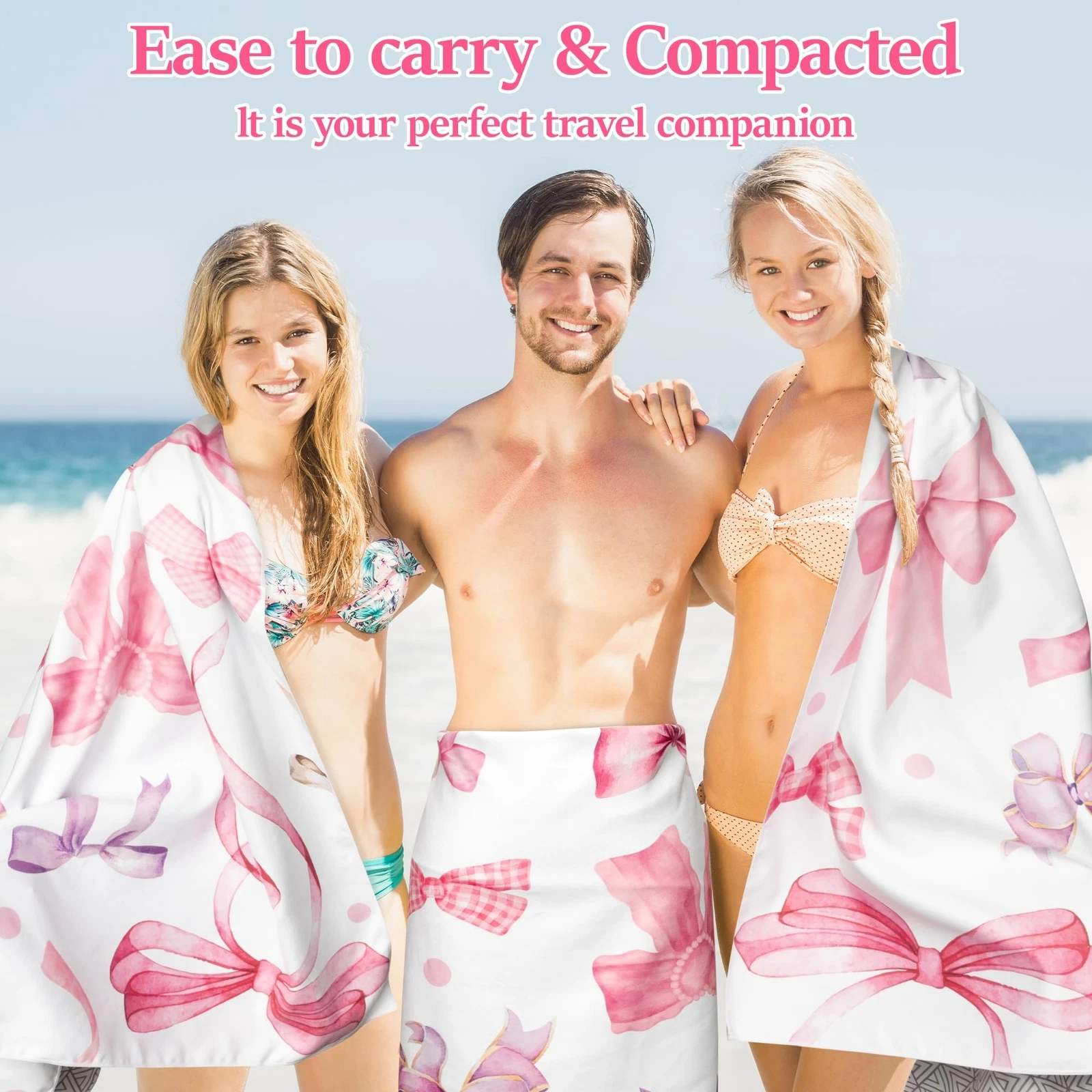 Polka Bow Oversized Beach Towel - Double-Sided Velvet Lightweight Pool Towel ...