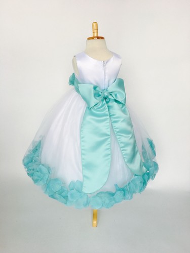 White Tulle Rose Petal Dress Easter Birthday Spring Summer Pageant Satin #24 - Picture 4 of 177