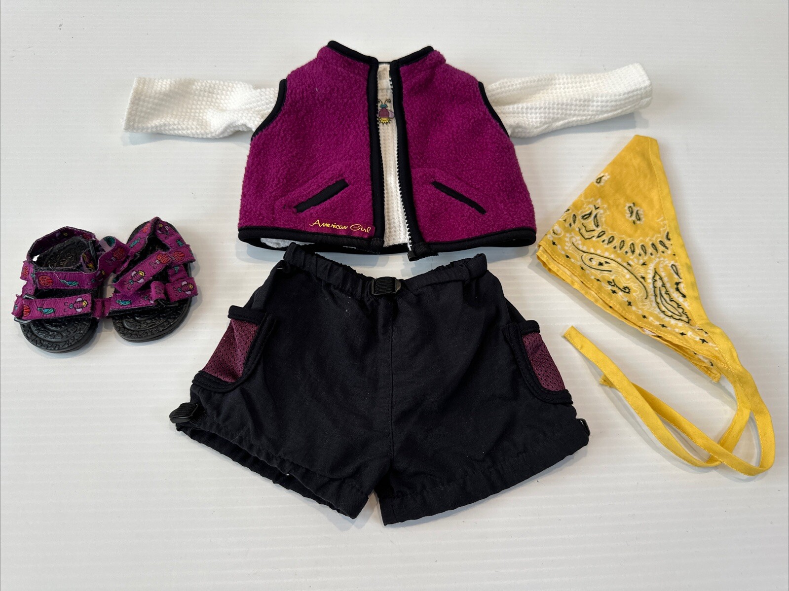 american-girl-of-today-doll-camping-outfit-2001-vest-sandals-scarf-ebay
