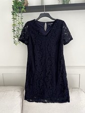 Dress navy lace size 12 lace short sleeve fully linefully lined Dorothy Perkins