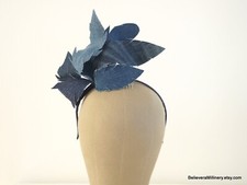 Blue Upcycled Denim Headband Fascinator Melbourne Cup Race Wear Wedding Guest