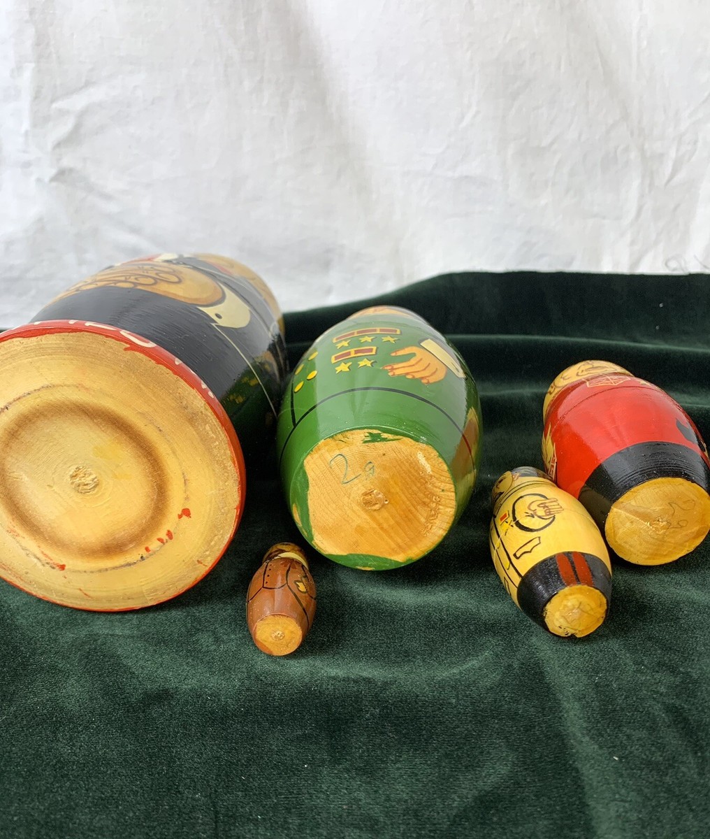 Vintage Set of 5 Russian Leaders Matryoshka Wooden Nesting Dolls