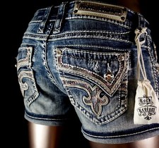180 Rock Revival Jeans "Kaitlyn" Swarovski Leather Inserts Faux Shorts 29