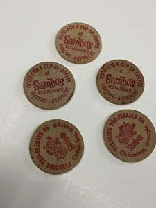 Sambo's Restaurants Columbus, GA Wooden Nickels Total of Five