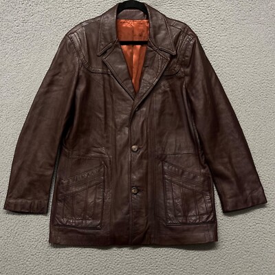 True Vintage Leather Jacket Mens 42 Brown Retro 70's Studio 54