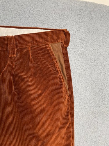 VTG Orvis Corduroy Pants Men’s 44 Leather Pocket Trim Flat Front Copper Orange - Picture 3 of 21