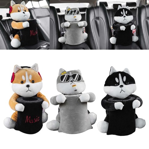 Contenedor De Pañuelos Y Basura Para Coche En Forma De Perro De Peluche - 2 En 1, Algodón PP, 27x33 Cm, Decorativo Y Práctico
