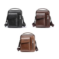 Borsa da Uomo in Pelle Borsello a Tracolla Grande per Lavoro Nero Cuoio Vintage