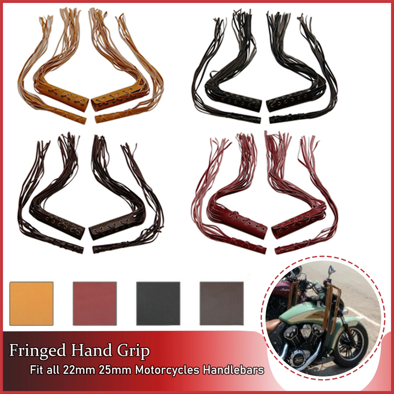 Motorcycle Universal Leather Handlebar Grip Tassel w/ Clutch Lever