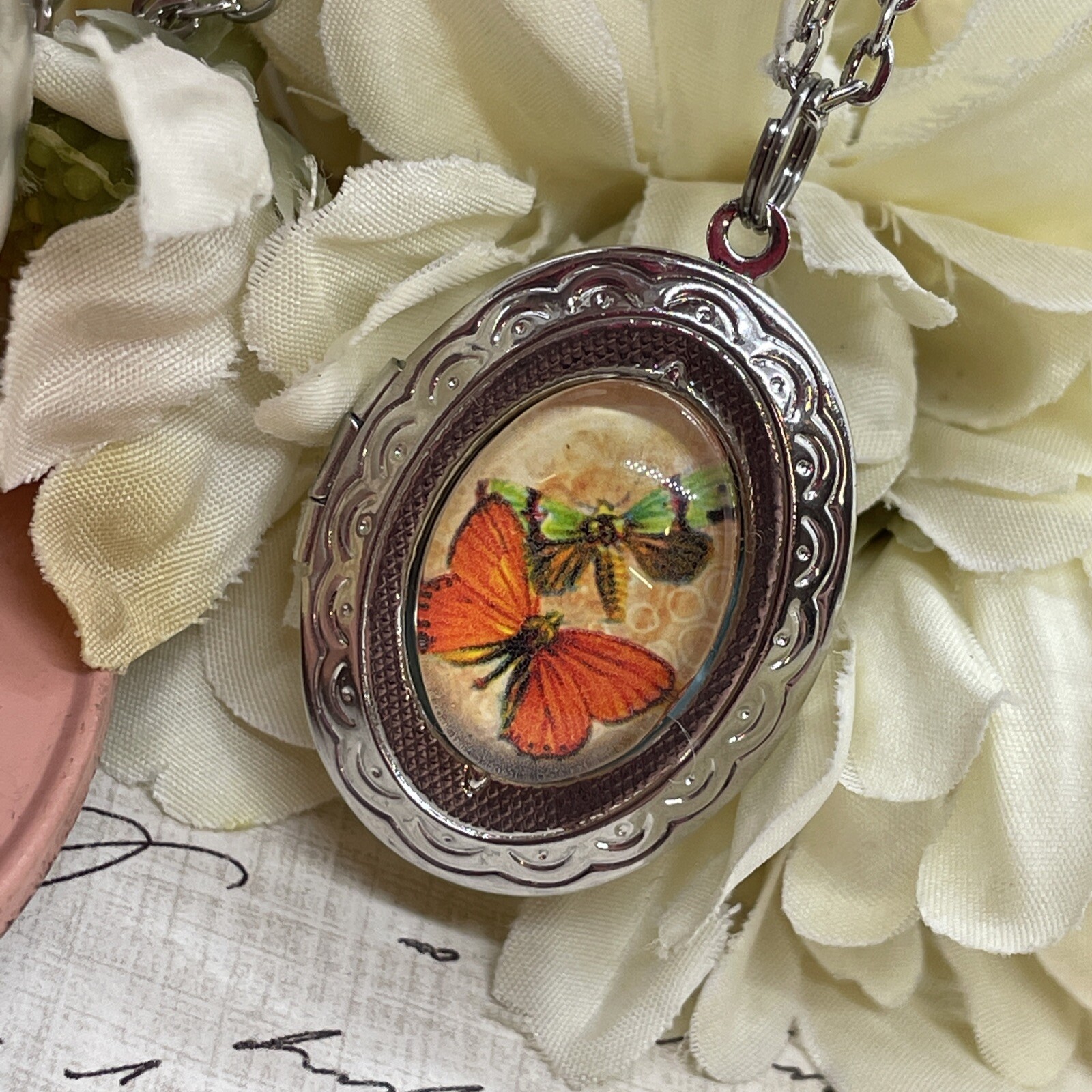 Silver Dragonfly Butterfly Mother’s Day Locket Necklace Pendant Unique Wedding