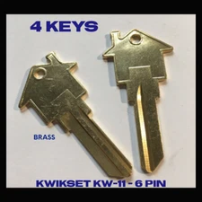 4  KWIKSET Brass House Shaped Key Blanks KW-11-6 PIN REAL ESTATE MORTGAGE PROMO!