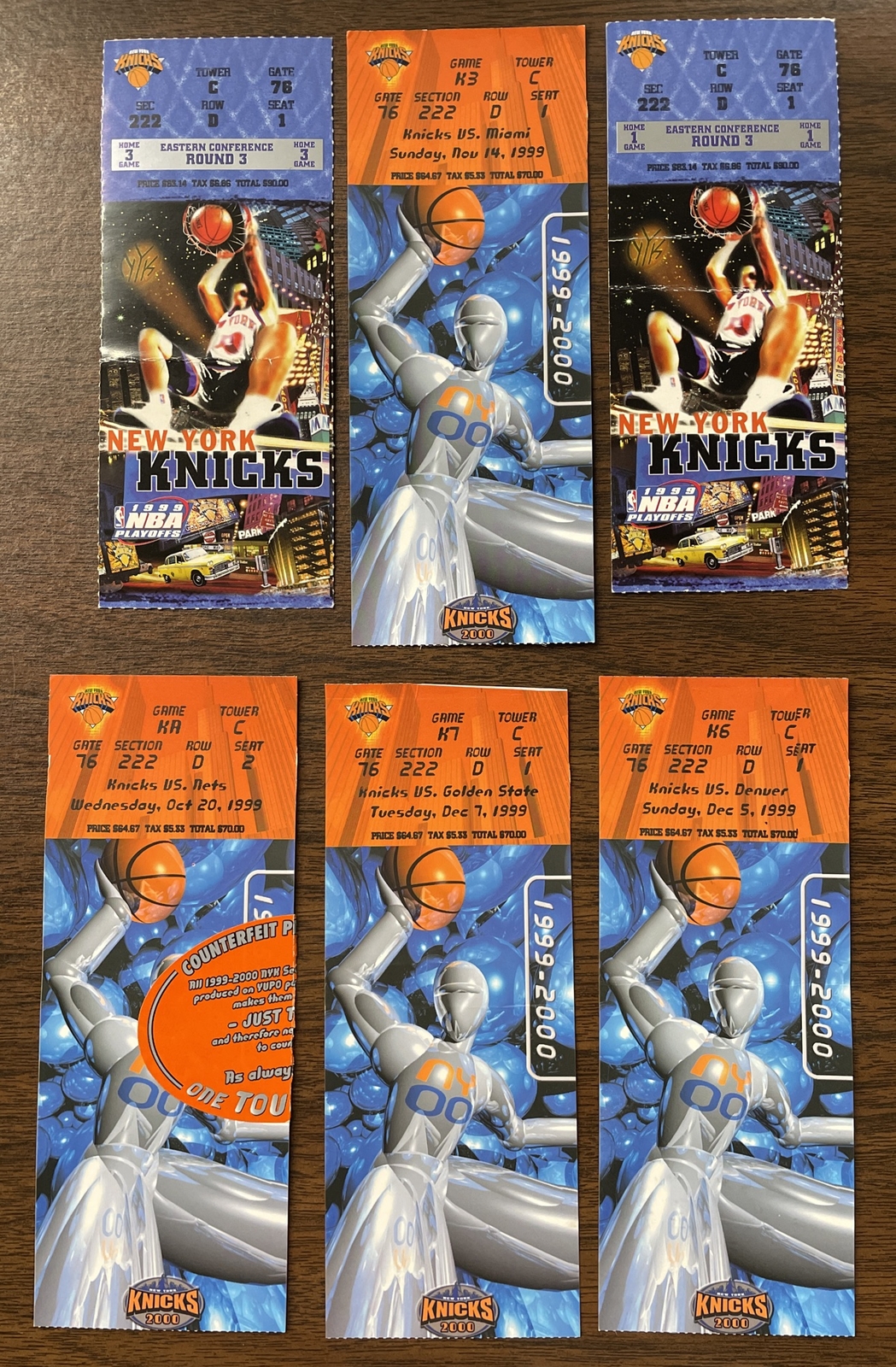 RARE 1999 NBA Ticket Stub Lot PLAYOFFS KNICKS WARRIORS HEAT NETS