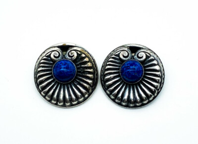 Antique Jugendstil Sterlingsilber Blau Gesprenkelt Kunst Glas Lilie Pad Ohrclips