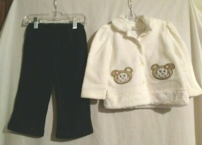 12 Month Kidget White Bear Long Sleeve Shirt & Black Pants