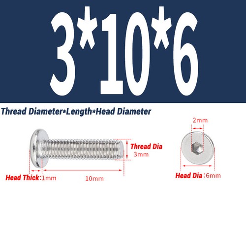 5/10pc M2-M12 A2 Allen Hex Hexagon Socket Ultra Thin Flat Wafer Head Screw Bolt - Picture 35 of 151
