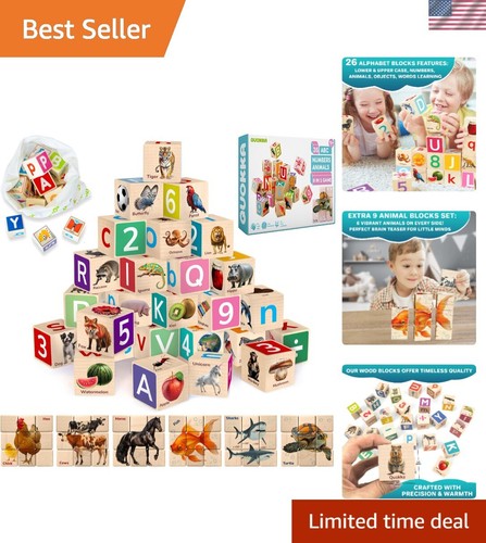 Montessori Wooden Blocks for Toddlers 1-3 - 35 Realistic ABC Learning Baby Bl...