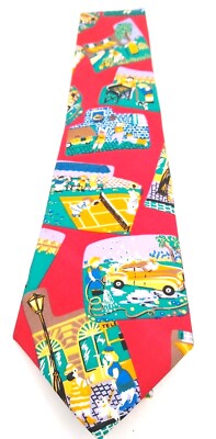 Johnny Carson Yale Orange Red Sunday a Day off Silk Necktie Tie 