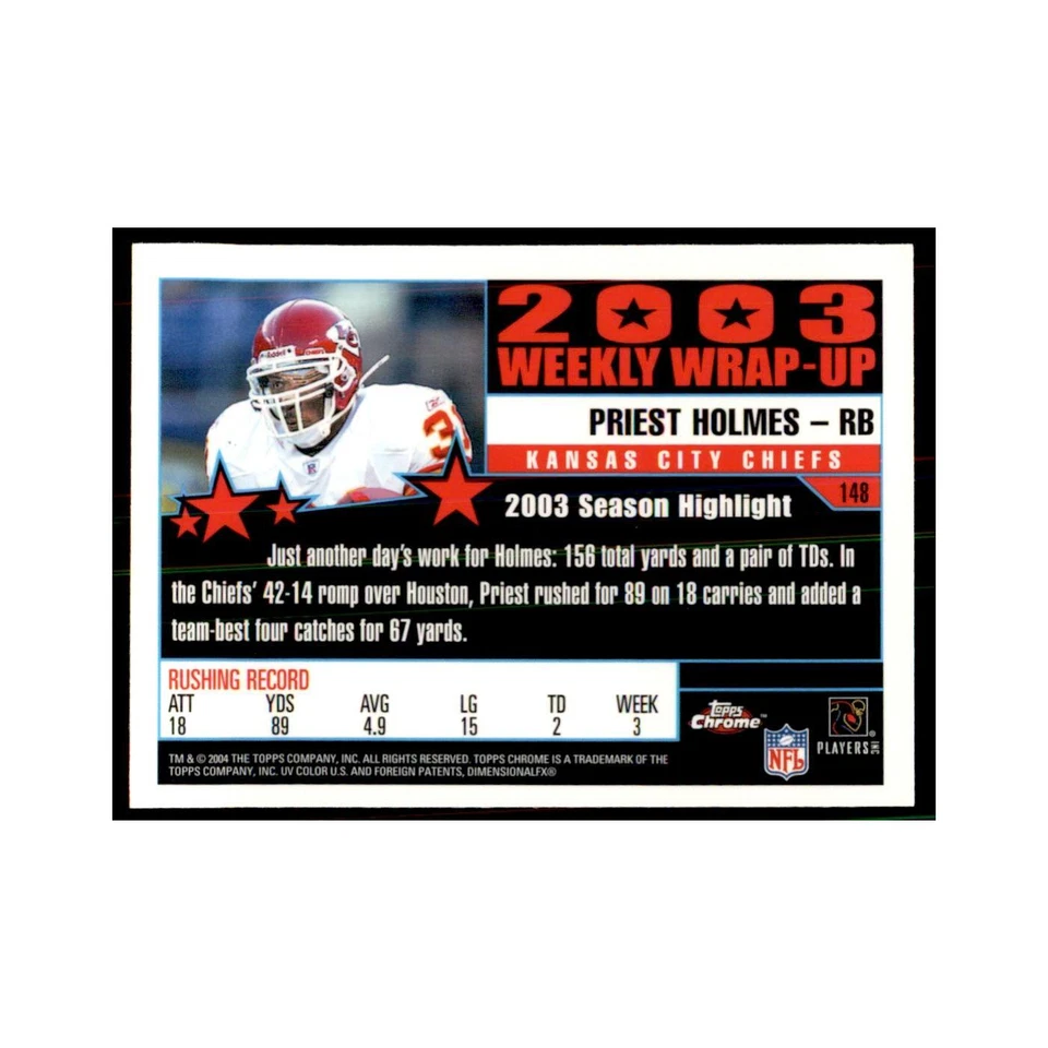 2004 Topps Chrome Priest Holmes Football Cards #148 - Image 2 of 3