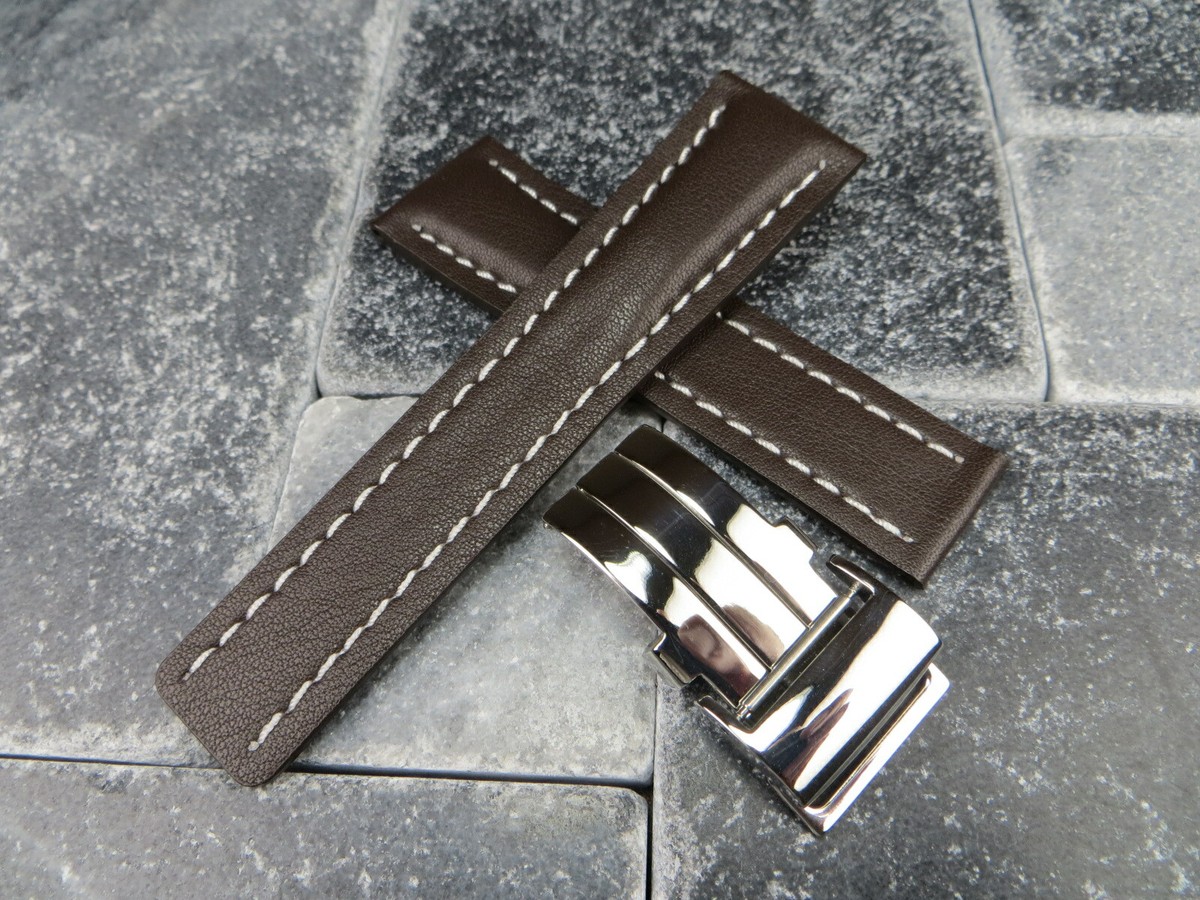 New 22mm Cow Leather Strap Brown Watch Band Buckle Set for