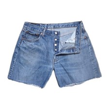 Levi's 501 Jeansshorts W32 blau Vintage Y2K ausgefranster Saum Damen Festival Sommer