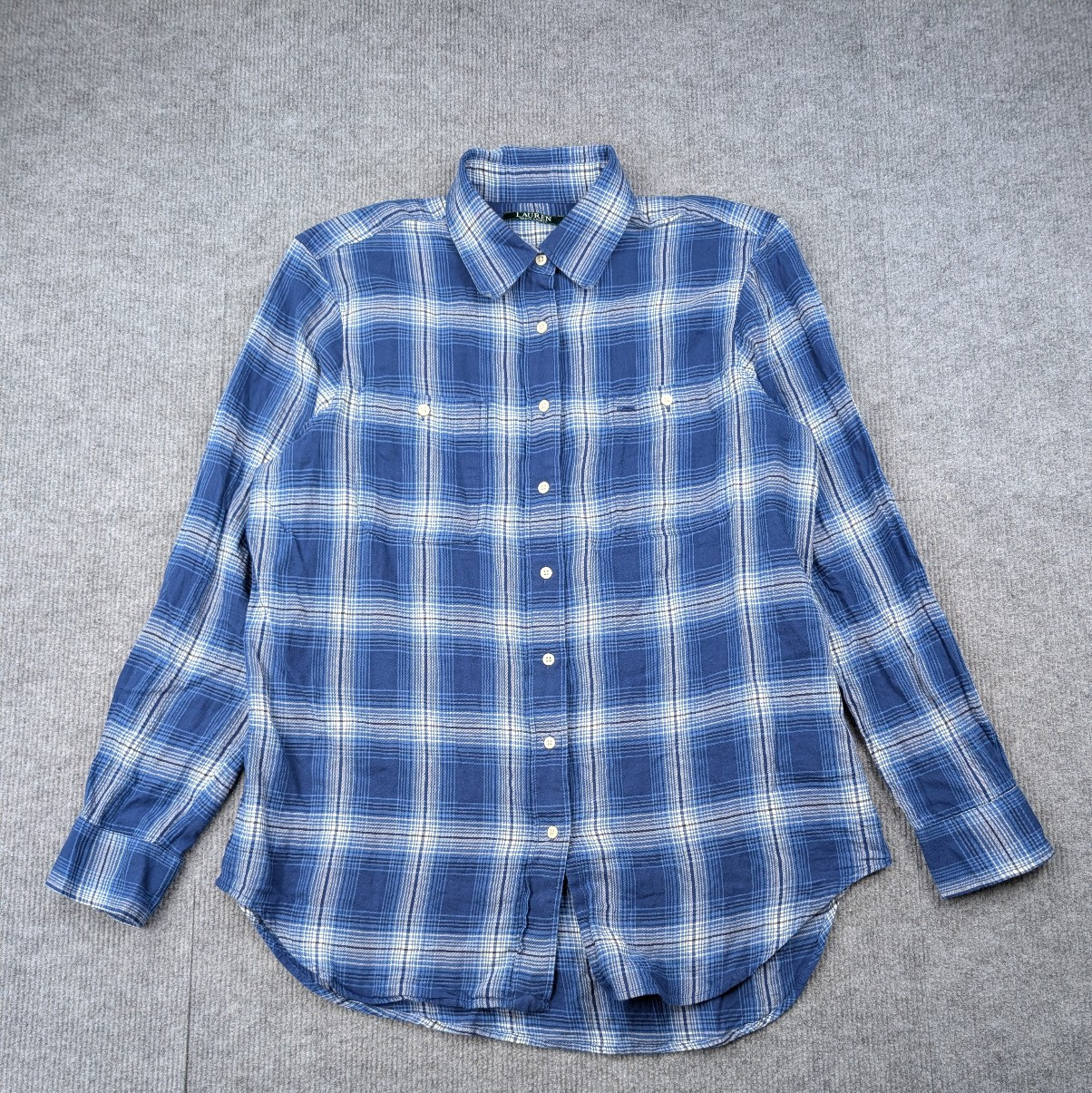 Ralph Lauren Button Up Shirt Womens Large Blue Plaid Tunic Cotton Western Boho