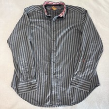 Robert Graham Shirt Men s XL Flip Cuff Button Up Long Sleeve Gray Black Striped