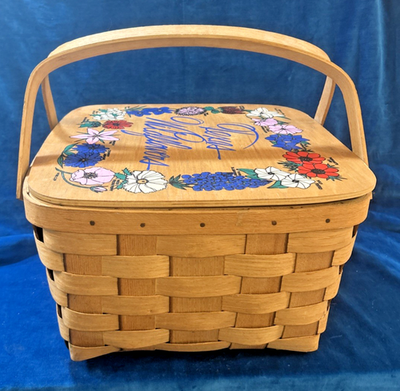 Basketville Handwoven Hand-painted Texas Wildflowers Picnic Basket