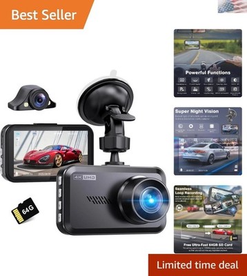 Dual 4K Dash Cam Front and Rear - Free 64G SD Card, 2160P+2160P UHD Dash Came...