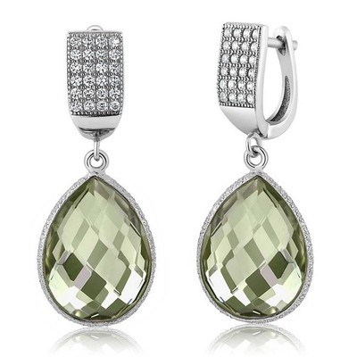 7.00 Cttw 925 Sterling Silver Green Prasiolite Checkerboard Cut Dangle Earrings
