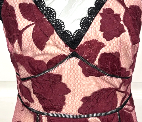 Lulus Alluring Dream Burgundy Floral Mesh Lace Trumpet Midi Dress S Crochet New - Picture 12 of 19