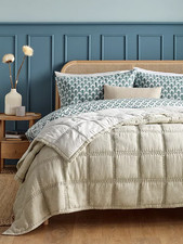 John Lewis Linen Blend Stich Bedspread Throw 250 x 260cm - Natural [Marked]